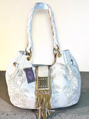 Sharif 1827 Studio Vintage Leather Hobo Shoulder Bag with Fringed Tassel